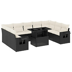 vidaXL Salon de jardin 10 pcs avec coussins noir résine tressée