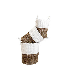 INTEMPORA Lot de 3 Paniers bicolores en jonc et papier tressés - Beige et Blanc