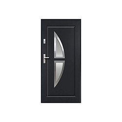 Vente-Unique Porte d'entrée en acier vitrée avec inox H207 x L100 cm anthracite - poussant droit - COVAS