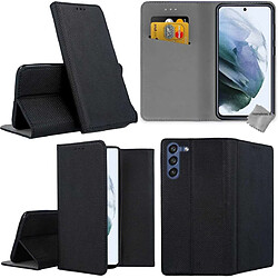 Htdmobiles Housse etui portefeuille avec coque intérieure en silicone pour Samsung Galaxy S21 FE 5G + verre trempe - NOIR MAGNET