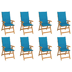 vidaXL Chaises inclinables de jardin et coussins lot de 8 Teck solide 