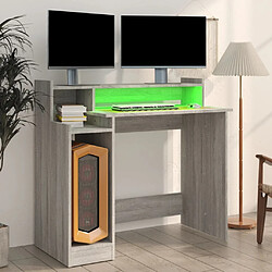 Maison Chic Bureau solide,Table de travail,Bureau d'ordinateur et lumières LED Sonoma gris 97x45x90cm Bois d'ingénierie -GKD13881 pas cher