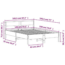 Vidaxl Cadre de lit avec tête de lit 140x190 cm bois de pin massif pas cher