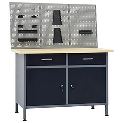 Helloshop26 Etabli 120 cm avec 3 panneaux muraux et 1 armoire atelier table de travail gris noir 02_0003658