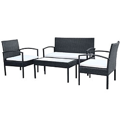 Maison Chic Salon de jardin 4 pcs + coussins - Mobilier/Meubles de jardin - Table et chaises d'extérieur Résine tressée Noir -MN95430