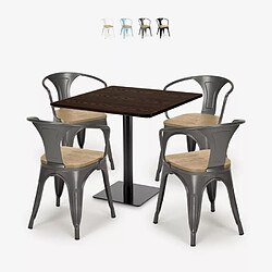 Ahd Amazing Home Design ensemble table horeca 90x90cm bar restaurant et 4 chaises style dunmore - Gris foncé