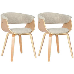 Decoshop26 Lot de 2 chaises de la salle à manger design retro en structure en bois clair et assise en tissu crème 10_0001687