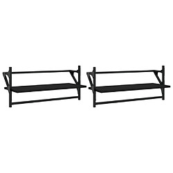 vidaXL Étagères murales avec barres 2 pcs noir 65x25x30 cm