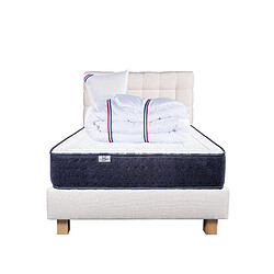 LUXURY LITERIE Ensemble matelas Nuage 90x190 cm + sommier beige ep20cm + oreiller + couette + Tête de Lit