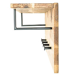 Avis Pegane Garderobe murale / patère murale en bois massif chêne huilé et métal noir - Longueur 80 x Hauteur 30 x Profondeur 20 cm