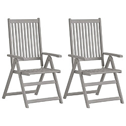 Maison Chic Lot de 2 Chaises inclinables de jardin avec coussins | chaises d'extérieur | Fauteuil Relax Bois d'acacia -GKD53044