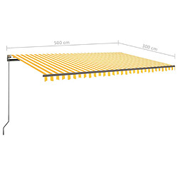 vidaXL Auvent rétractable automatique avec poteaux 5x3m Jaune et blanc pas cher