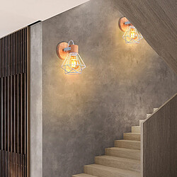 Stoex Applique Murale En Métal Applique Murale Rétro Applique En Bois Applique D'Intérieur Blanc E27 Applique Moderne Lampe Murale Cage En Diamant