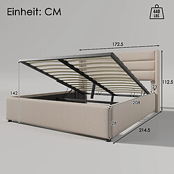 Acheter KOMHTOM Lit Double Capitonné Hydraulique 160X200 - Sommier À Lattes En Bois - Lit En Métal et Lin - Beige - Matelas Inclus