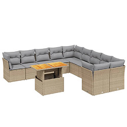 vidaXL Salon de jardin 11 pcs avec coussins beige résine tressée