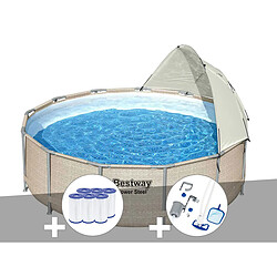 Kit piscine tubulaire ronde Bestway Power Steel 3,96 x 1,07 m + 6 cartouches de filtration + Kit d'entretien Deluxe