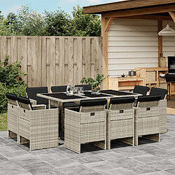 Maison Chic Ensemble à manger d'extérieur 11 pcs avec coussins,Salon de jardin gris poly rotin -GKD242954