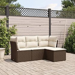 vidaXL Salon de jardin 4 pcs avec coussins marron résine tressée