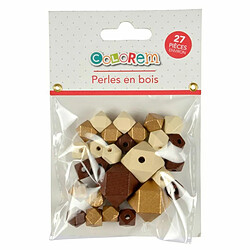 Paris Prix Lot de 27 Perles en Bois Diamant 1-2cm Beige & Or