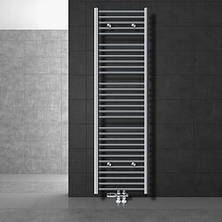 LuxeBath Radiateur de salle de bain Sahara 500x1800 mm Chrome Courbe avec raccord central + garniture de raccordement avec thermostat Forme traversante Raccord au sol