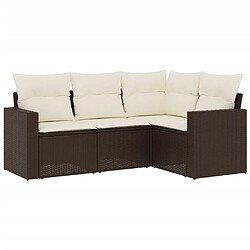 vidaXL Salon de jardin 4 pcs avec coussins marron résine tressée