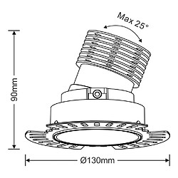 Avis Inspired Downlight inclinable encastré à LED, argent sans bordure, 40 degrés. Angle de faisceau, 760lm, 3000K, IP20, DRIVER NOT INC.