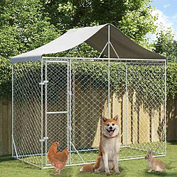 vidaXL Chenil d'extérieur pour chiens avec toit argenté 3x1,5x2,5 m