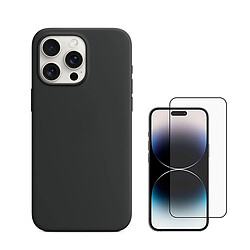 Kit De Film En Verre Trempé À Couverture Complète 5D + Couverture En Silicone Liquide Phonecare Compatible avec Apple iPhone 16 Pro - Noir