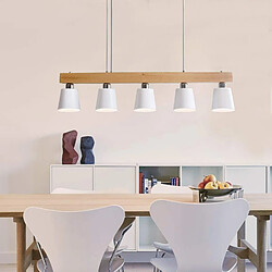 NETTLIFE Suspension 5 ampoules E27 blanc moderne Métal et bois lampe de salle à manger Diam.102cm pour cuisine salon couloir hôtel