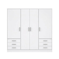 JUPITER Armoire 4 portes 6 tiroirs - Blanc mat - L 206,5 x P 60 x H 200 cm