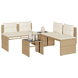 vidaXL Salon de jardin avec coussins 4 pcs beige résine tressée