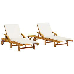 vidaXL Chaises longues lot de 2 avec table bois massif d'acacia