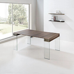 Avis Inside 75 Table console extensible 45 à 270 cm STEF XL 10 couverts piétement verre clair plateau noyer