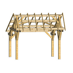 Carport double pente asymétrique 3.90 x 5.05 m avec préparation pour couverture standard - le3950st - HABRITA