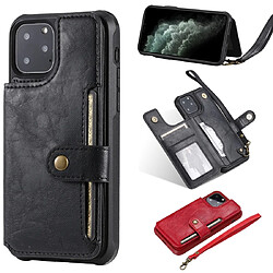 Wewoo Coque Pour iPhone 11 Pro Boucle Zipper Etui de protection antichoc avec support et fentes cartes et portefeuille et lanière et cadre photos Noir