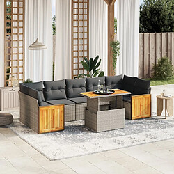 vidaXL Salon de jardin 8 pcs avec coussins gris résine tressée