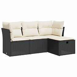 vidaXL Salon de jardin 4 pcs avec coussins noir résine tressée