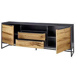 Pegane Meuble TV coloris anthracite /chêne - Longueur 184 x Hauteur 69 x Profondeur 40 cm