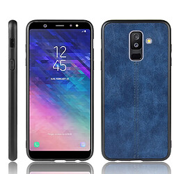 Wewoo Coque Pour Galaxy A6 Plus Antichoc Couture Vache Motif Peau PC + PU + TPU Cas Bleu