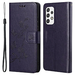 Etui en PU motif papillon et fleur violet foncé pour votre Samsung Galaxy A23 5G