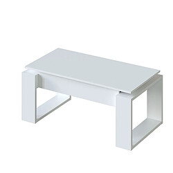 Pegane Table Basse à plateau relevable coloris blanc artic - Longueur 102 x Profondeur 50 x Hauteur 43/54 cm