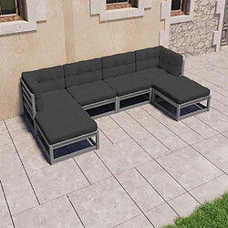 Maison Chic Salon de jardin 6 pcs + coussins - Mobilier/Meubles de jardin - Table et chaises d'extérieur Gris Bois de pin massif -MN20161