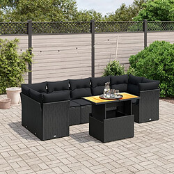 Maison Chic Ensemble Tables et chaises d'extérieur 8 pcs avec coussins,Salon de jardin noir résine tressée -GKD887814