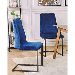 Beliani Chaise de salle à manger Chaise en porte-à-faux LAVONIA Set de 2 Velours Bleu marine