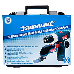 Silverline Tools Outil oscillant multifonction et Perceuse Visseuse Sans fil 10,8 V SILVERLINE 2 Batteries pas cher