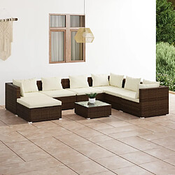 vidaXL Salon de jardin 8 pcs avec coussins Résine tressée Marron