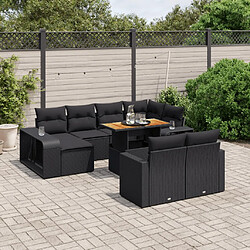 vidaXL Salon de jardin 11 pcs avec coussins noir résine tressée