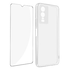 Avizar Coque Vivo Y76 5G Silicone Souple Film Verre Trempé 9H transparent