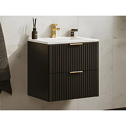 Vente-Unique Meuble de salle de bain suspendu strié avec vasque à encastrer - Noir - 60 cm - ZEVARA