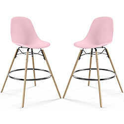 ICONIK INTERIOR Tabouret de Bar - Design Scandinave - Pieds en Bois - Lot de 2 - Skögur Rose pâle